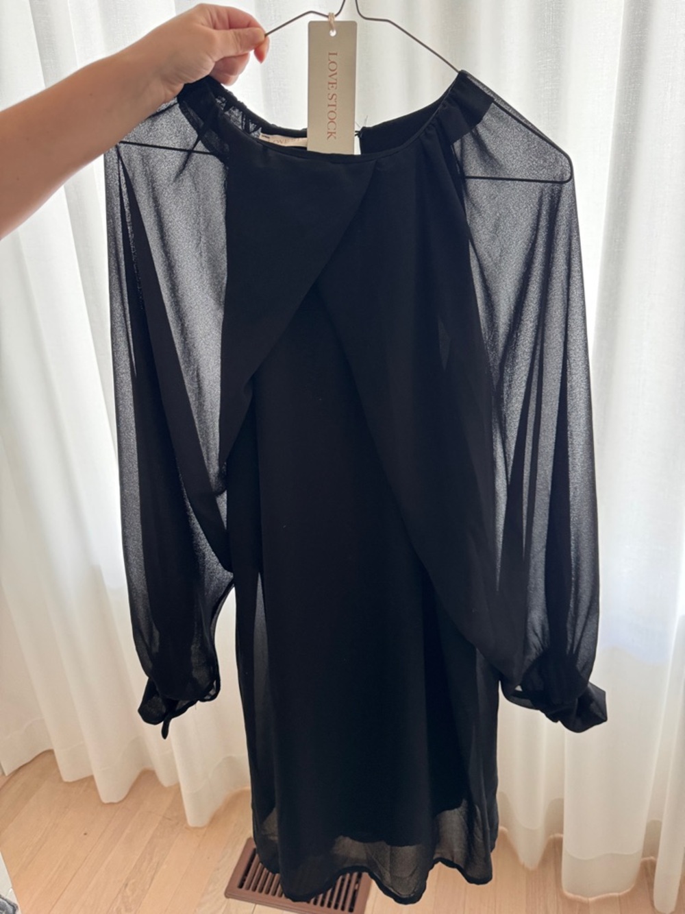 Black Long-Sleeve Sheer Dress
